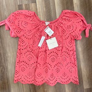 Cynthia Rowley Coral Eyelet Top